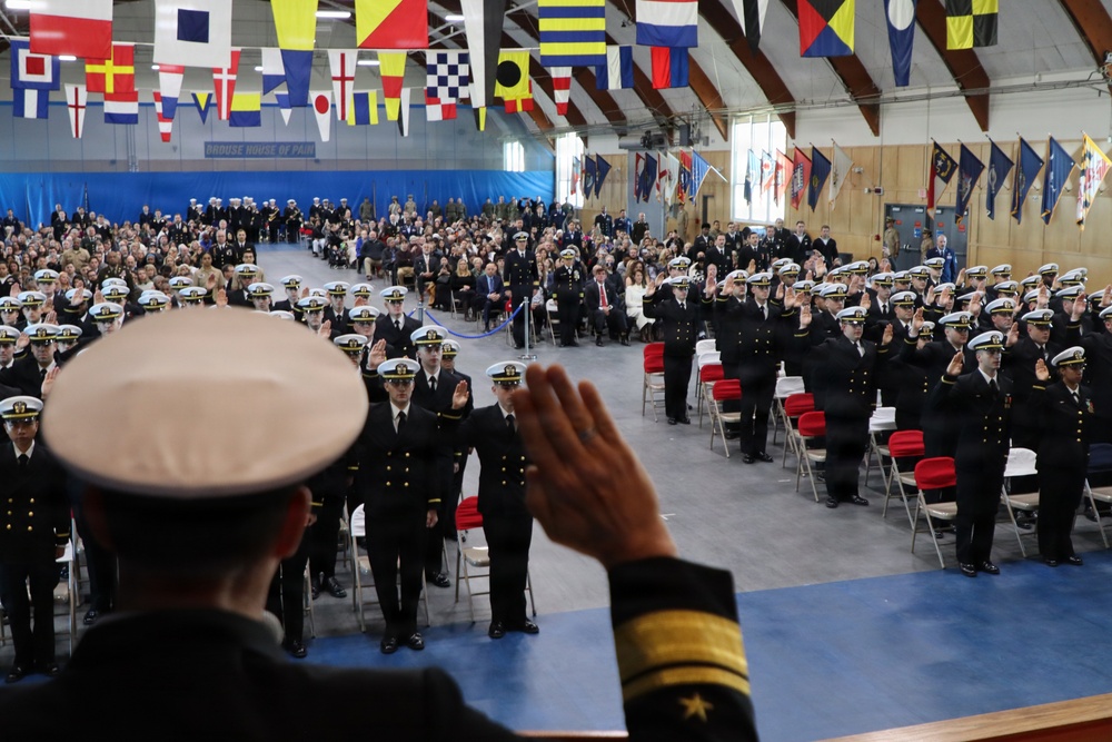 U.S. Navy Rear Admiral Robert Nowakowski, Deputy Commander, Naval Education and Training Command, visits Officer Training Command Newport (OTCN)