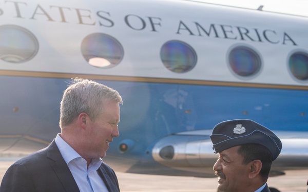 Secretary of the Army, Hon. Dan Driscoll, meets with the U.S. Ambassador to India, Hon. Sergio Gor, during an official visit to New Delhi, India.