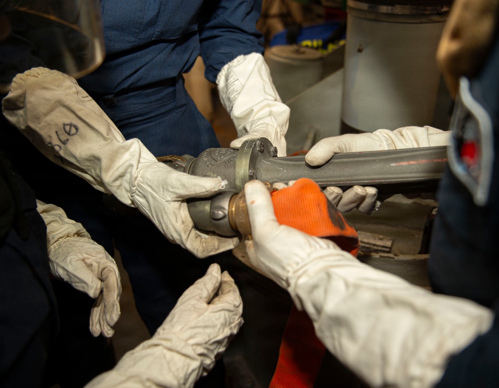 USS Blue Ridge conducts damage control drills