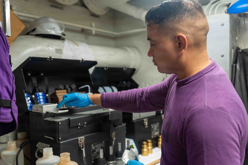 Abraham Lincoln conducts routine fuel testing maintenance