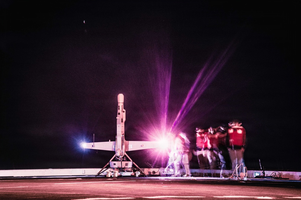 11th MEU Marines, Sailors and Contractors Conduct V-BAT Flight Aboard USS Portland