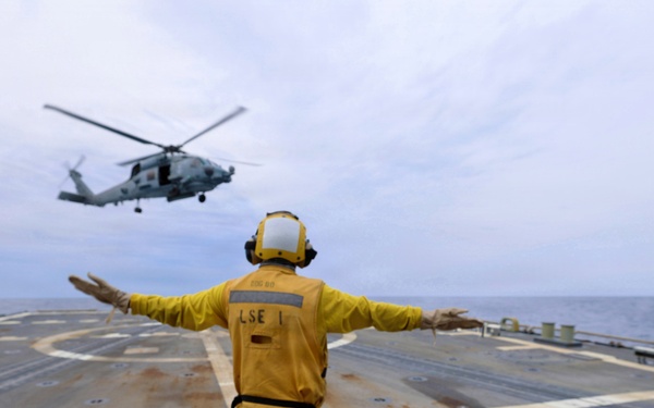 Helicopter Maritime Strike Squadron (HSM) 79, USS Roosevelt (DDG 80) Conduct Flight Operations During MOB-A Certification in the Mediterranean Sea