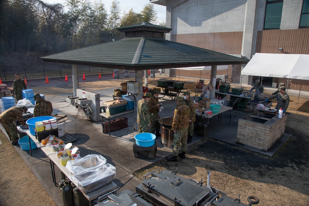 MCAS Iwakuni Service Members and Japan Ground Self-Defense Force Members Operate a Field Kitchen during Bilateral Exercise Nankai Rescue 2026
