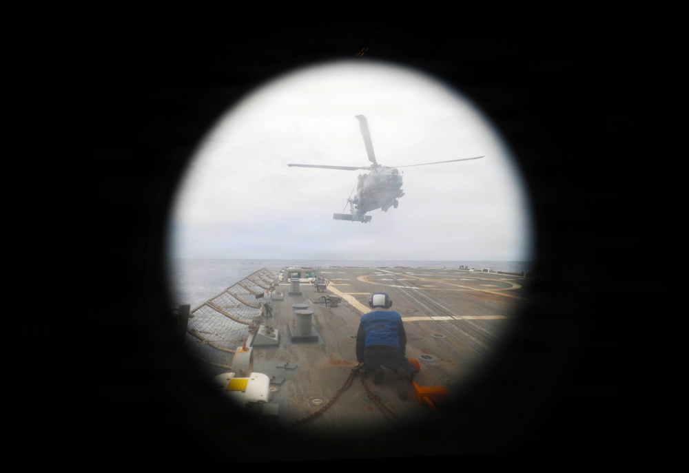 Helicopter Maritime Strike Squadron (HSM) 79, USS Roosevelt (DDG 80) Conduct Flight Operations During MOB-A Certification in the Mediterranean Sea
