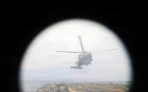 Helicopter Maritime Strike Squadron (HSM) 79, USS Roosevelt (DDG 80) Conduct Flight Operations During MOB-A Certification in the Mediterranean Sea