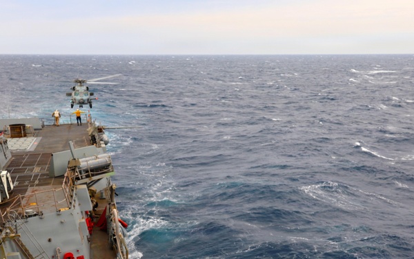 Helicopter Maritime Strike Squadron (HSM) 79, USS Roosevelt (DDG 80) Conduct Flight Operations During MOB-A Certification in the Mediterranean Sea