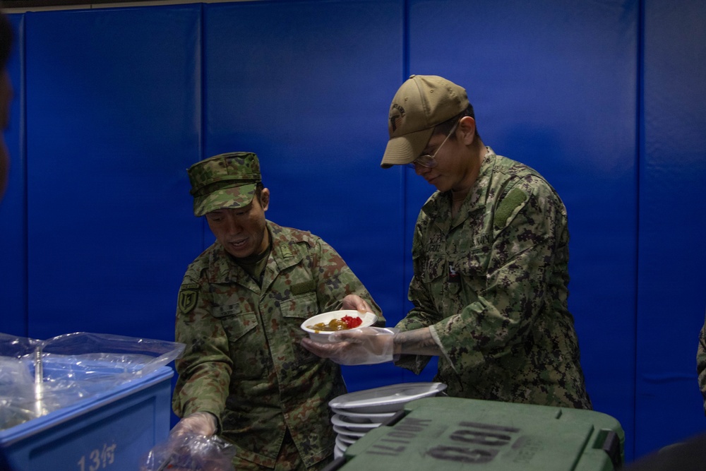MCAS Iwakuni Service Members and Japan Ground Self-Defense Force Members Operate a Field Kitchen during Bilateral Exercise Nankai Rescue 2026