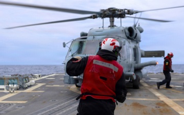 Helicopter Maritime Strike Squadron (HSM) 79, USS Roosevelt (DDG 80) Conduct Flight Operations During MOB-A Certification in the Mediterranean Sea