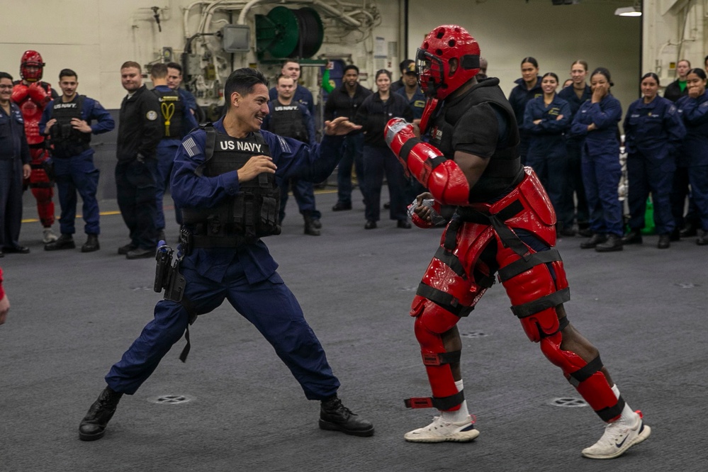 USS Tripoli Sailors Go Through the Non-Lethal Weapons Course