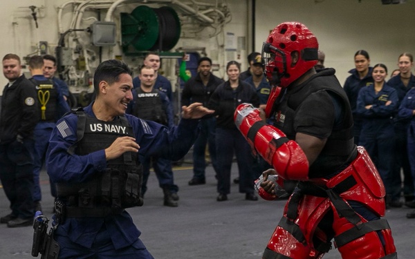 USS Tripoli Sailors Go Through the Non-Lethal Weapons Course
