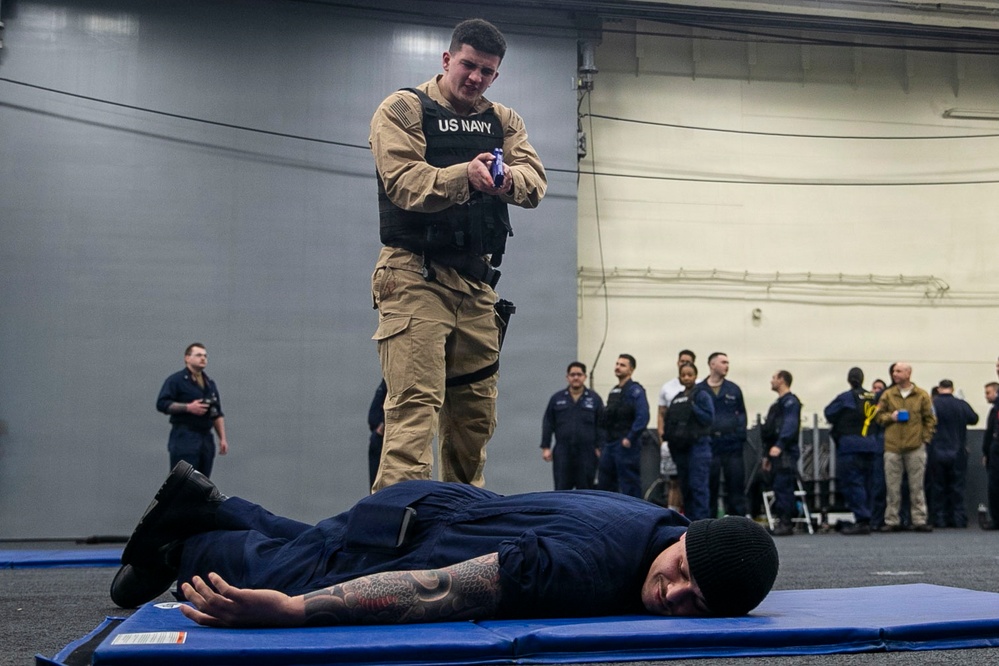 USS Tripoli Sailors Go Through the Non-Lethal Weapons Course