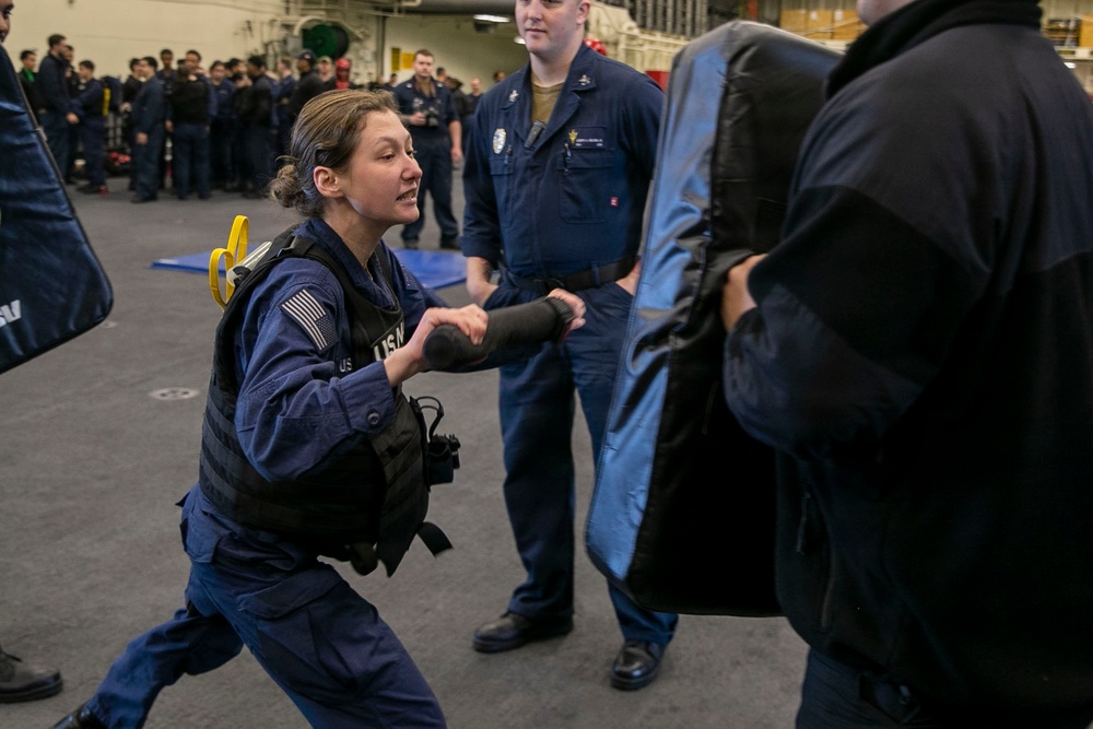 USS Tripoli Sailors Go Through the Non-Lethal Weapons Course
