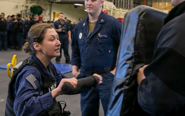 USS Tripoli Sailors Go Through the Non-Lethal Weapons Course