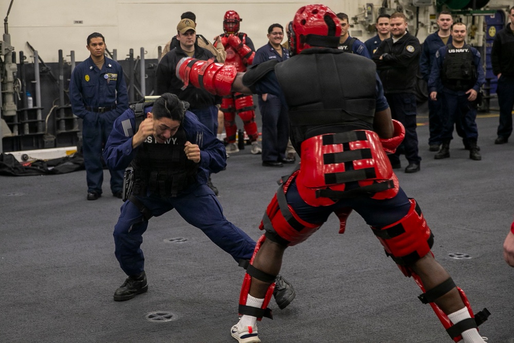 USS Tripoli Sailors Go Through the Non-Lethal Weapons Course