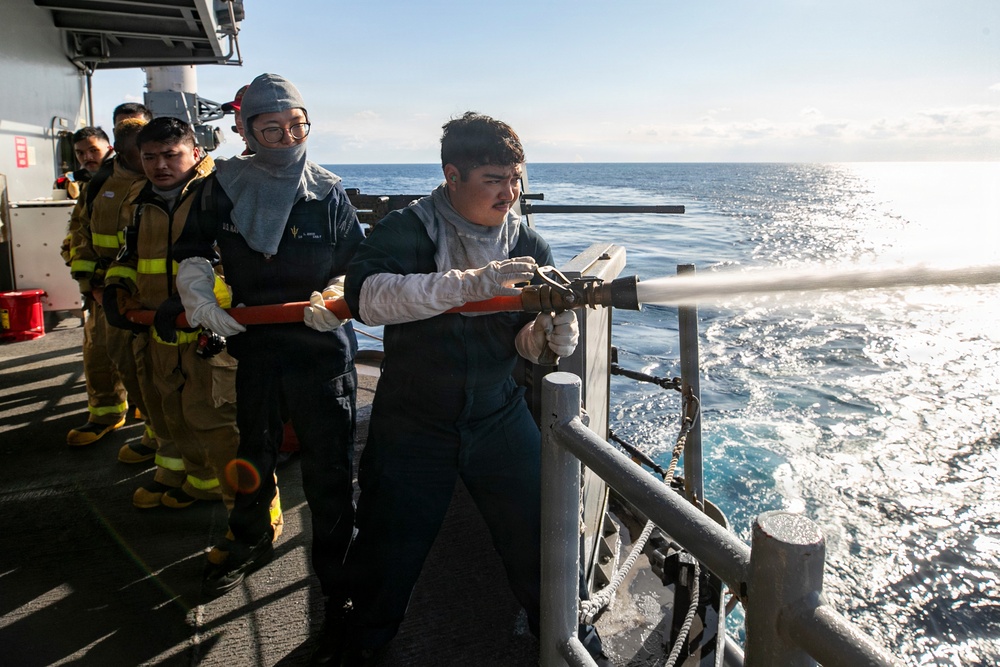 USS Tripoli Conducts General Quarters Drill