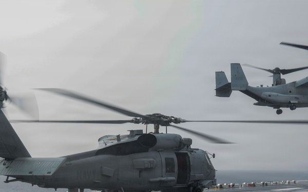 QUART 26.2: VMM-364 and HMS-49 conduct deck landing qualifications aboard Wasp-class amphibious assault ship USS Makin Island