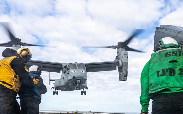 11th MEU Marines, Sailors, and Contractors conduct flight operations aboard USS Portland