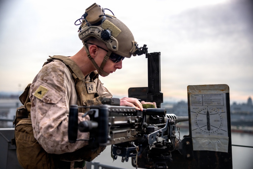 11th MEU Marines, Sailors Conduct a Defense of the Amphibious Task Force Drill Aboard USS Comstock