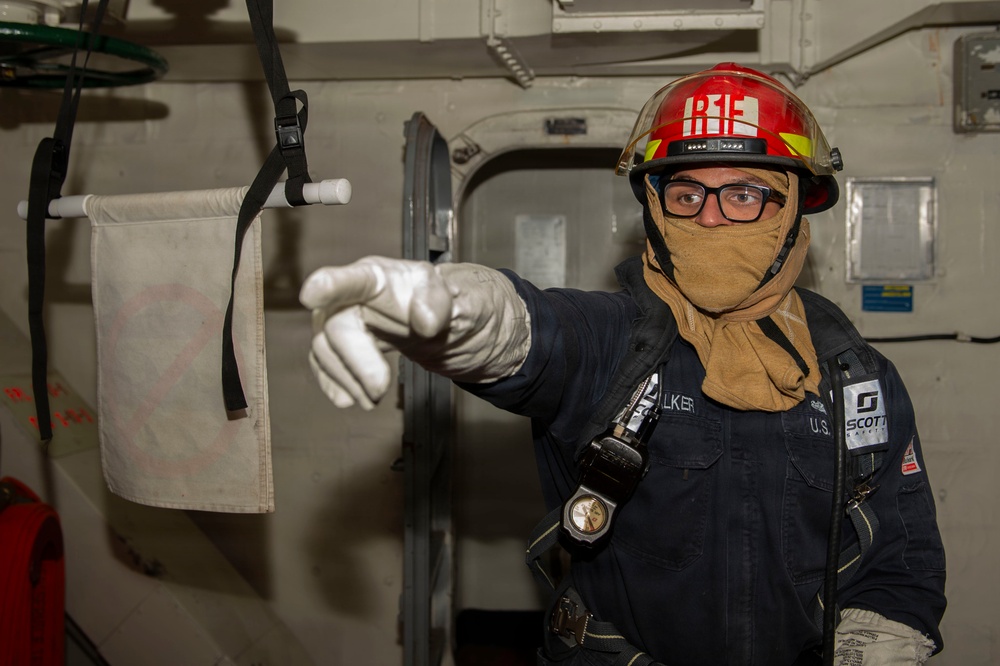 Damage control drill conducted aboard USS Blue Ridge