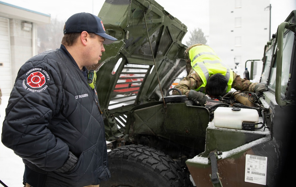 Soldier Conducts Vehicle Maintenance in Snow