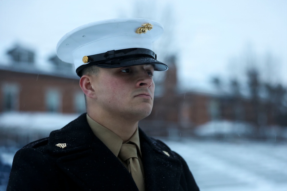 Marines Honor the Flag During Evening Colors at Marine Barracks Washington
