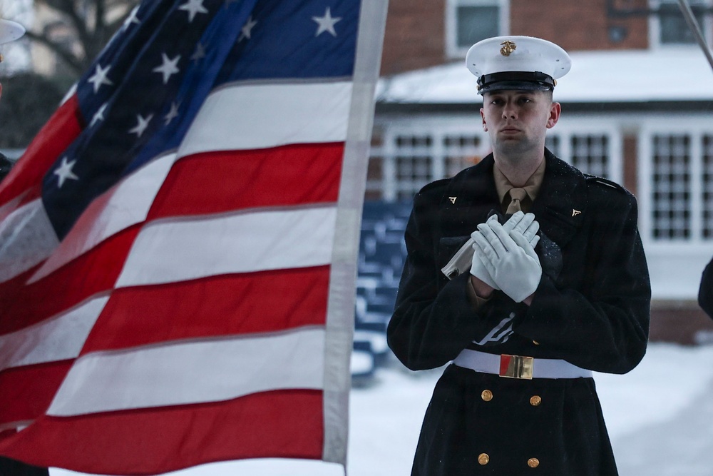 Marines Honor the Flag During Evening Colors at Marine Barracks Washington