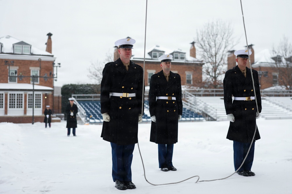 Marines Honor the Flag During Morning Colors at Marine Barracks Washington