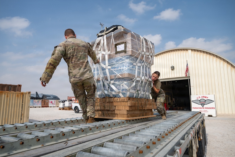 Texas National Guard 294th QM packages food, water for aerial delivery