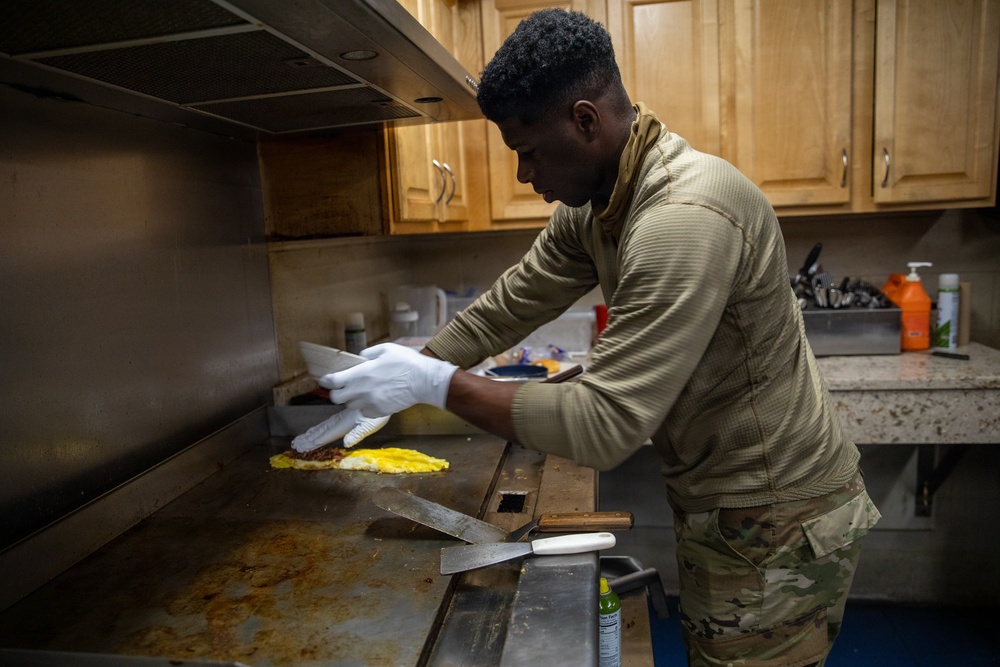 Maryland Army National Guard Cadet Deandre Wright Prepares Breakfast for Troops