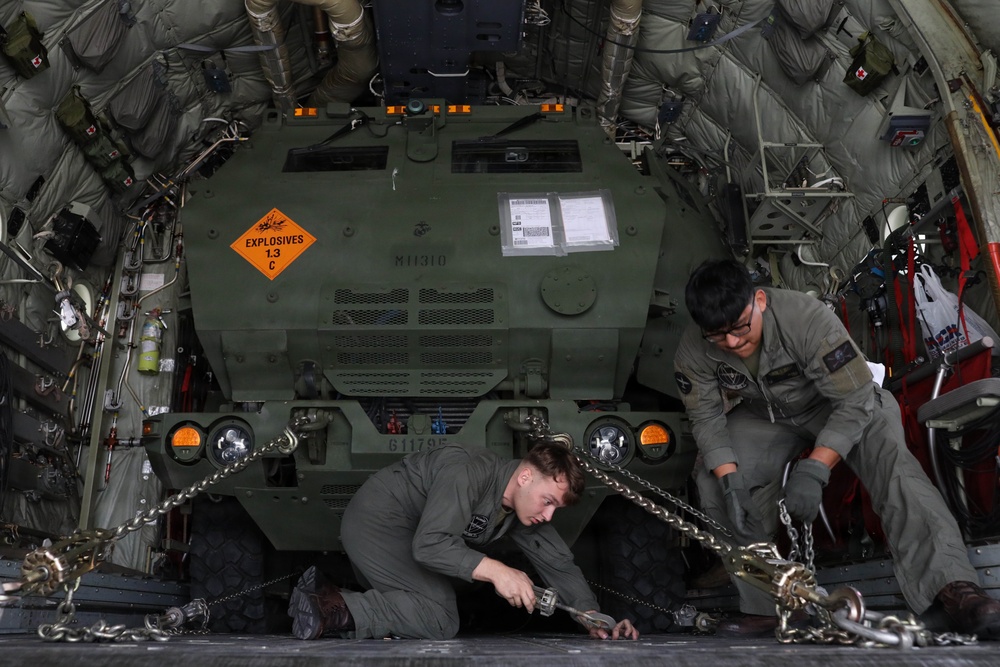 U.S. Marines with 1st Bn., 11th Marines execute HIMARS embarkation