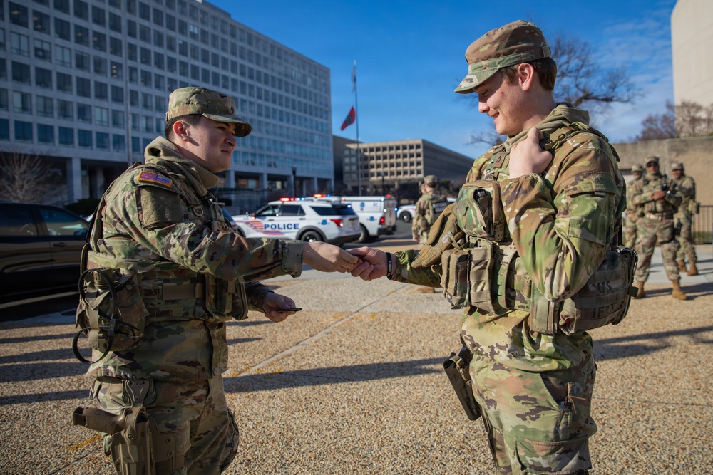 A Mississippi National Guard service member joins a dignified escort in Washington, D.C.