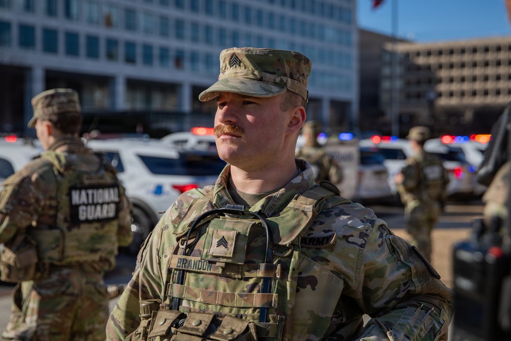 A Mississippi National Guard service member joins a dignified escort in Washington, D.C.
