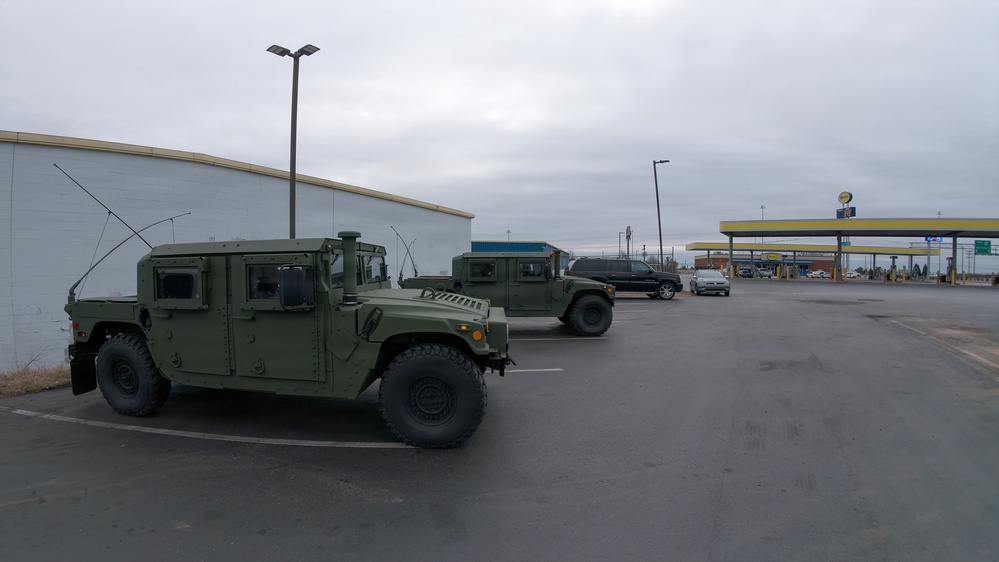 South Carolina National Guard vehicle-recovery teams ready to assist stranded vehicles along I-85 during Winter Storm Fern