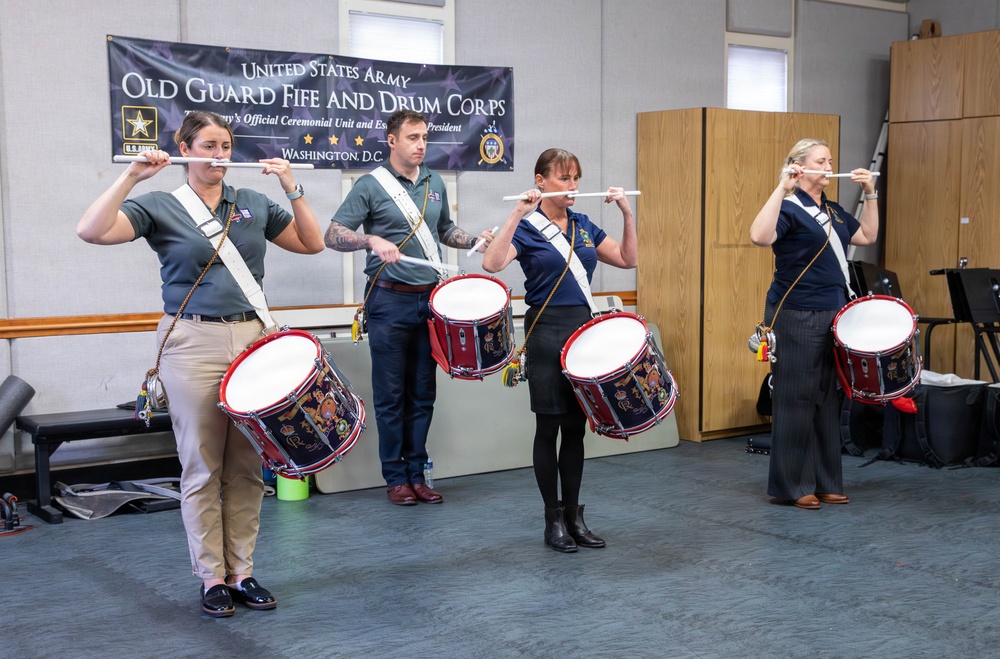 The British Royal Marines Visit The United States Army Old Guard Fife and Drum Corps