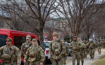 Mississippi National Guard service members arrive to render honors during a funeral escort in Washington, D.C.