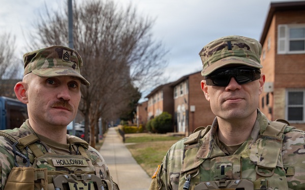 Ohio National Guard Soldiers arrive to render honors during a funeral escort in Washington, D.C.