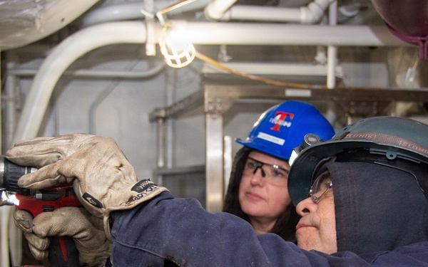 Ronald Reagan Sailors and Contractors Carry Out Maintenance