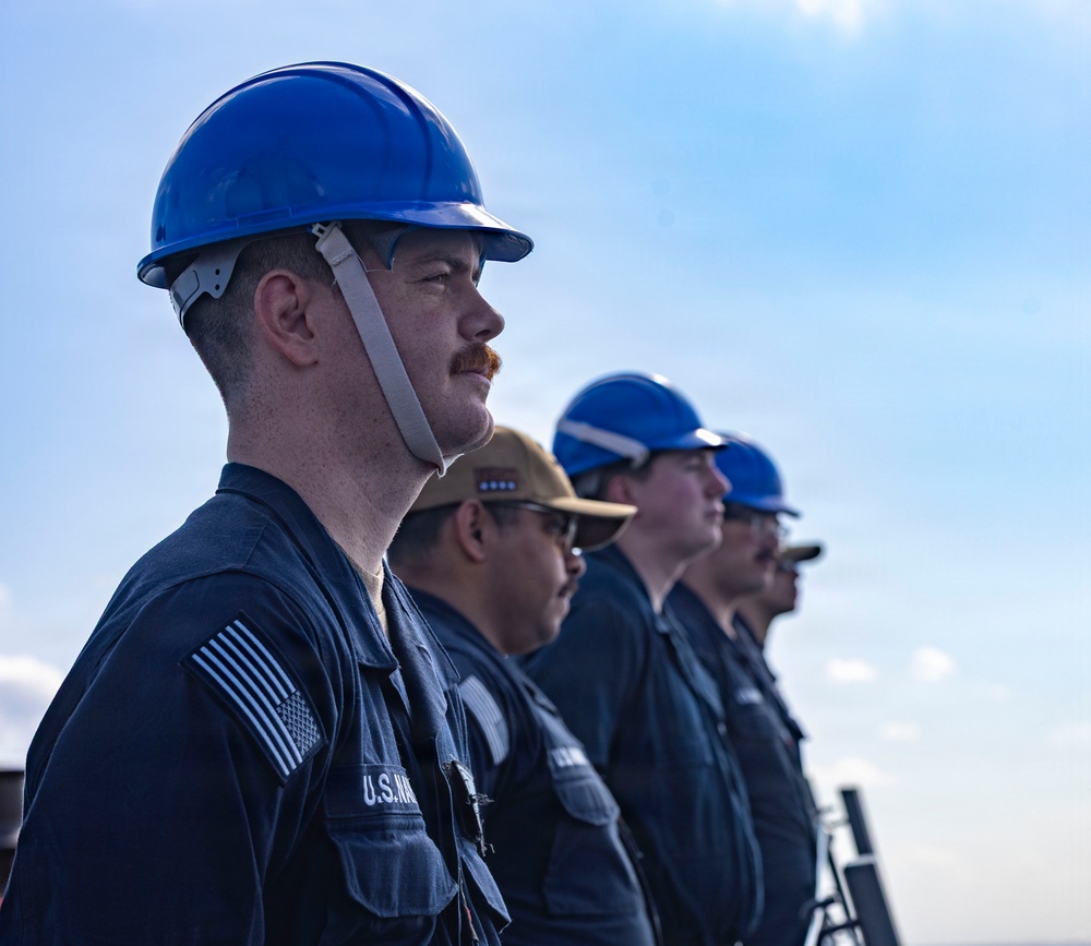 Sailors Aboard USS Dewey Participate In a Sea and Anchor Evolution Off The Coast of Okinawa