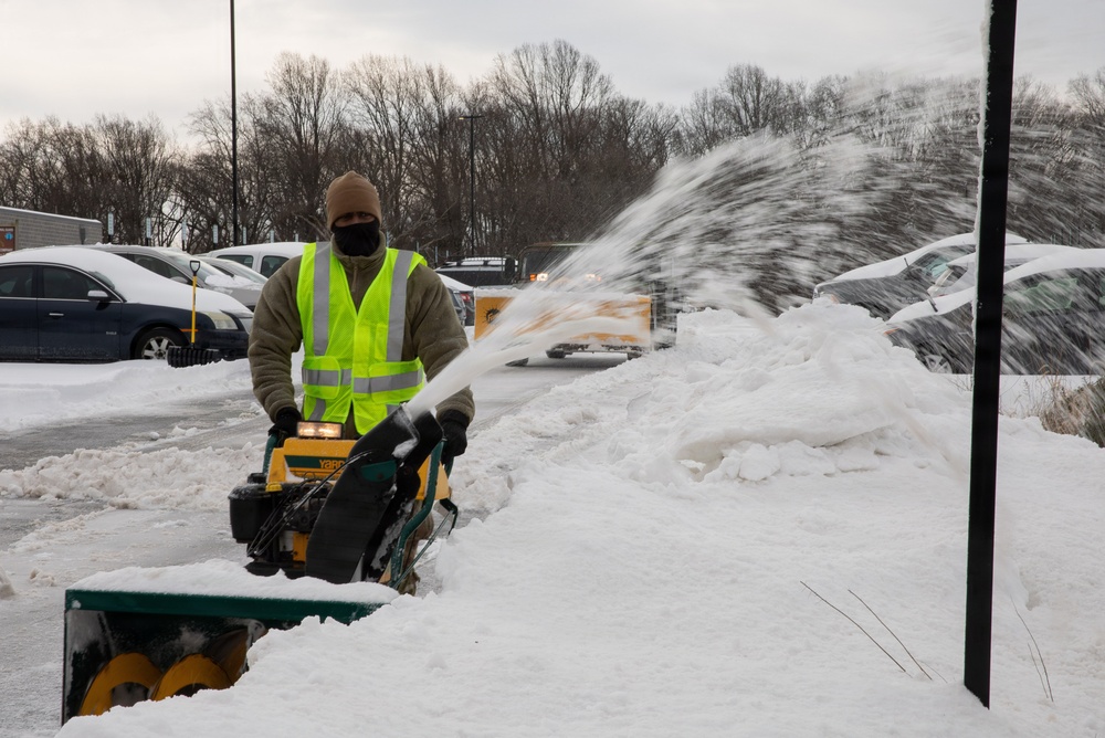 Maryland Army National Guard  Soldier Operates Snow Blower During Operation Blur
