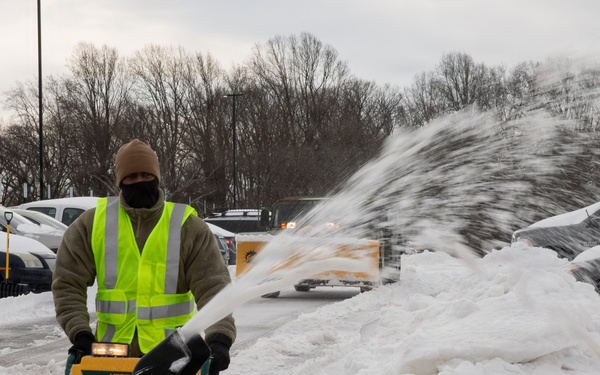 Maryland Army National Guard  Soldier Operates Snow Blower During Operation Blur