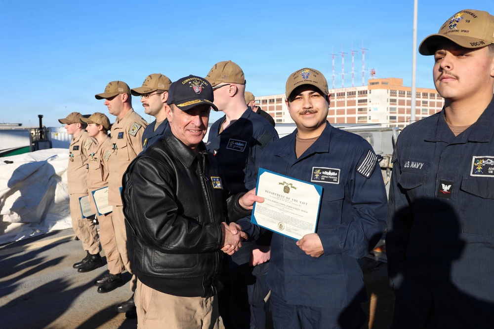 RADM Cahill, commander, Naval Surface Force Atlantic visits USS Forrest Sherman
