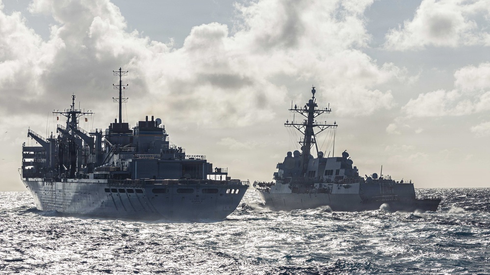 USS Bainbridge Replenishment-at-Sea with USNS Supply
