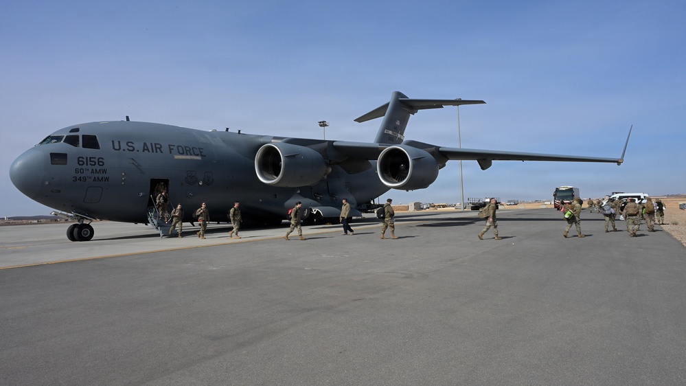 Airmen arrive at an undisclosed location within CENTCOM AOR