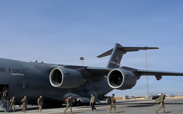 Airmen arrive at an undisclosed location within CENTCOM AOR