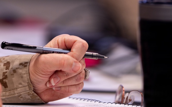 The commanding general of the Combat Center speaks to Advanced Expeditionary Logistics Operations Course students