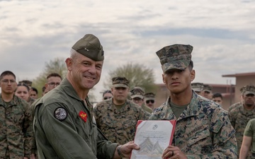 Maj. Gen. Wellons Meritoriously Promotes Cpl. Mendez Vega