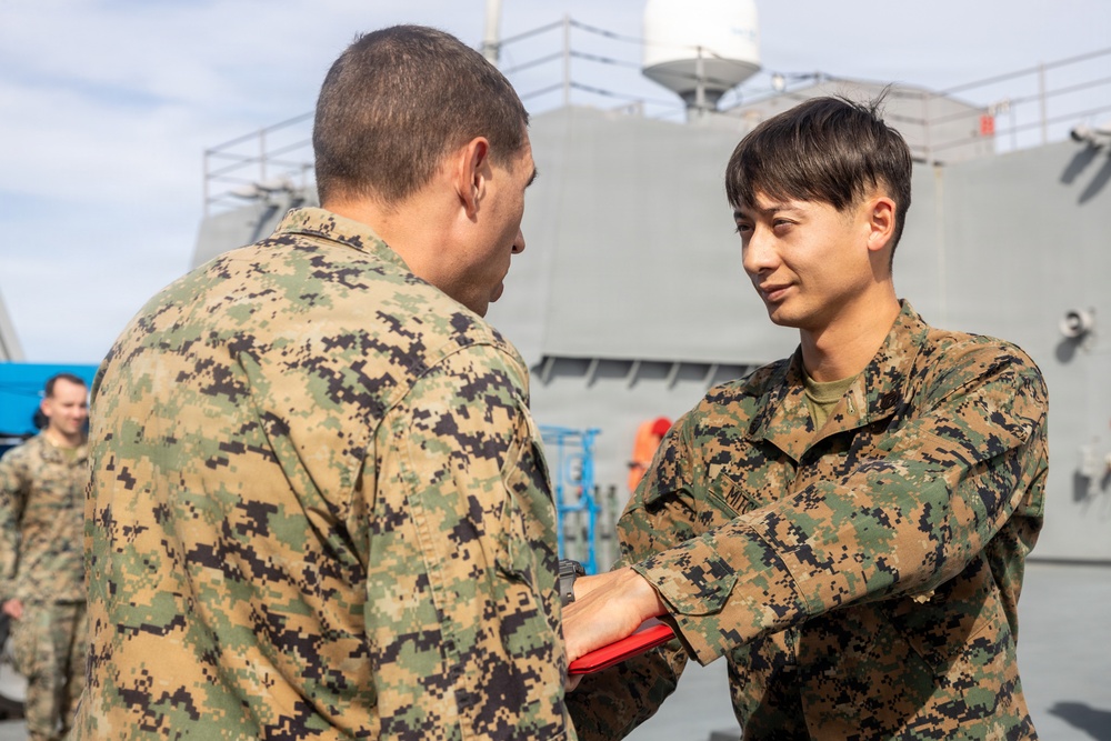 22nd MEU(SOC) | CLB 26 Awards Marine Aboard Fort Lauderdale