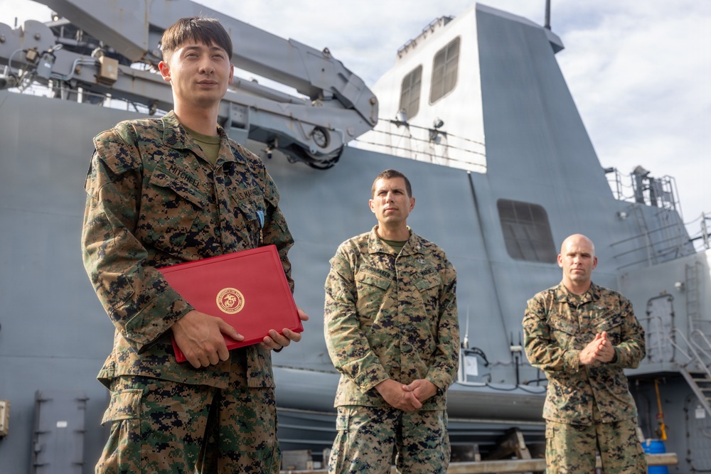 22nd MEU(SOC) | CLB 26 Awards Marine Aboard Fort Lauderdale