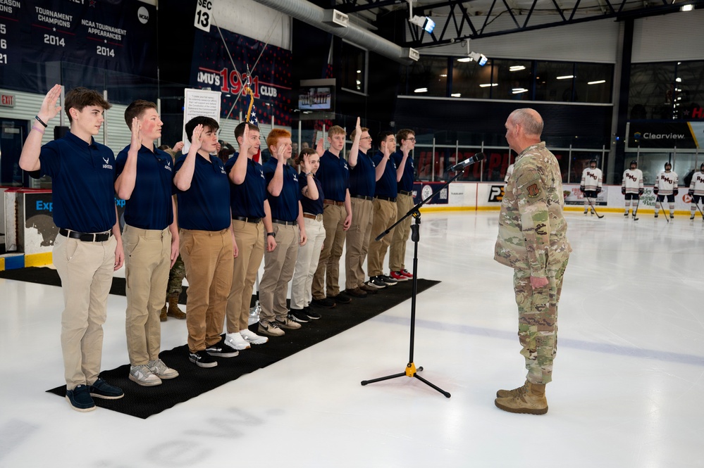 171st ARW Ceremonial Swear in at Robert Morris University Hockey Game