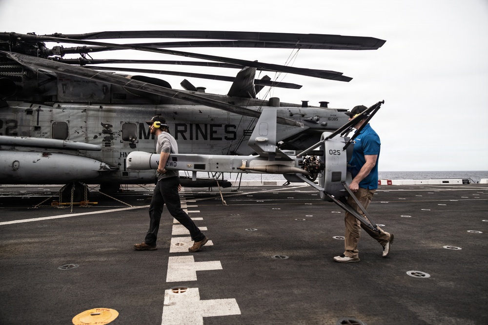 11th MEU Marines, Sailors and DOW Contractors Conduct V-BAT Flight Aboard USS Portland